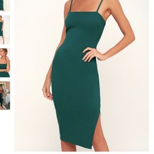 LuLu's Paulina Forest Green Bodycon Midi Dress- Size S